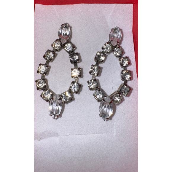 EARRINGS VTG 1950-1960s Era Sliver Dangle Setting Square & Almond Shapes Stones - Picture 5 of 11